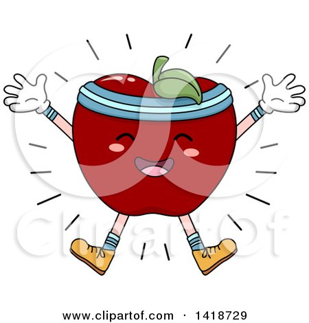Clipart of a Red Apple Mascot Doing Jumping Jacks - Royalty Free Vector Illustration by BNP Design Studio