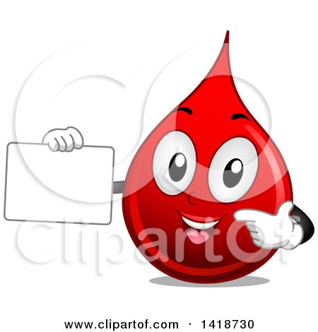 Clipart of a Blood Drop Mascot Holding a Blank Sign - Royalty Free Vector Illustration by BNP Design Studio