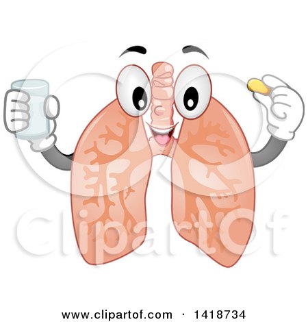 Clipart of a Lung Mascot Taking a Vitamin - Royalty Free Vector Illustration by BNP Design Studio