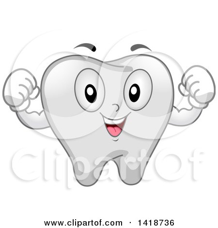 Clipart of a Strong Tooth Mascot Flexing - Royalty Free Vector Illustration by BNP Design Studio
