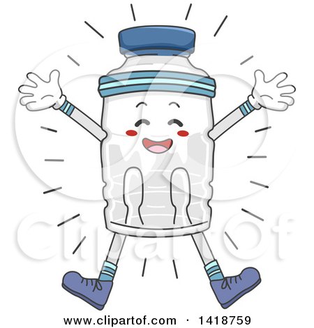 Clipart of a Water Bottle Mascot Jumping - Royalty Free Vector Illustration by BNP Design Studio