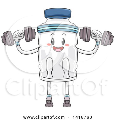 Clipart of a Water Bottle Mascot Working out with Dumbbells - Royalty Free Vector Illustration by BNP Design Studio