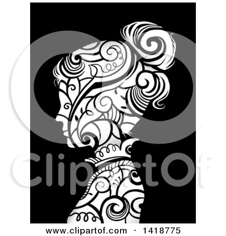 Clipart of a Profiled Woman with Swirl Vines - Royalty Free Vector Illustration by BNP Design Studio