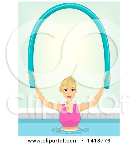 Clipart of a Blond Caucasian Woman Working out in a Swimming Pool with a Noodle - Royalty Free Vector Illustration by BNP Design Studio