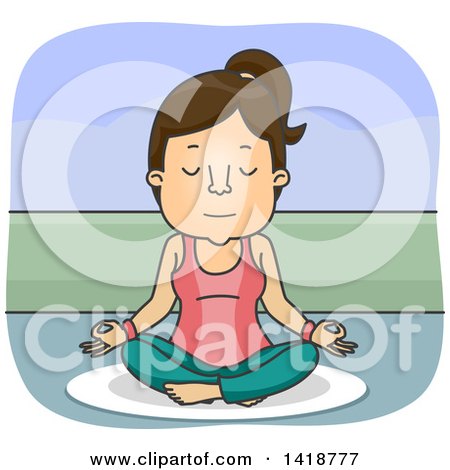 Clipart of a Cartoon Brunette White Woman Sitting in the Lotus Pose - Royalty Free Vector Illustration by BNP Design Studio