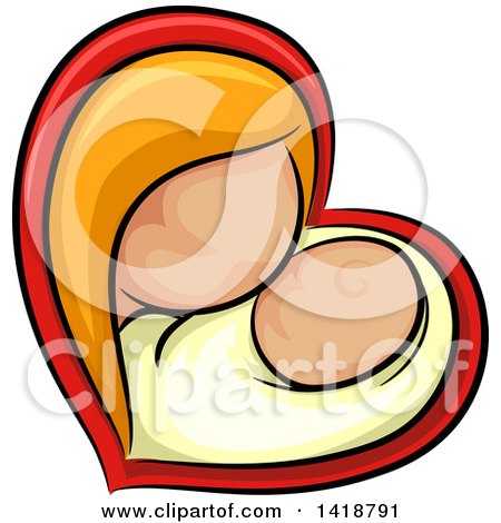 Clipart of a Mother Snuggling with Her Baby in a Heart - Royalty Free Vector Illustration by BNP Design Studio