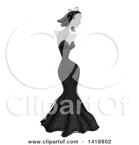 Clipart of a Grayscale Mannequin in a Formal Gown - Royalty Free Vector Illustration by BNP Design Studio