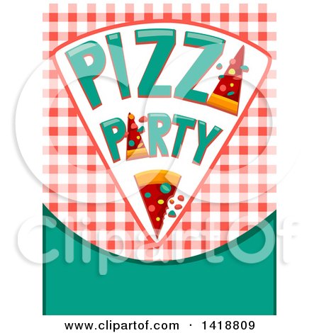 Clipart of a Pizza Party Slice over Gingham and Text Space - Royalty Free Vector Illustration by BNP Design Studio