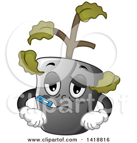 Clipart of a Sick Plant with a Thermometer - Royalty Free Vector Illustration by BNP Design Studio