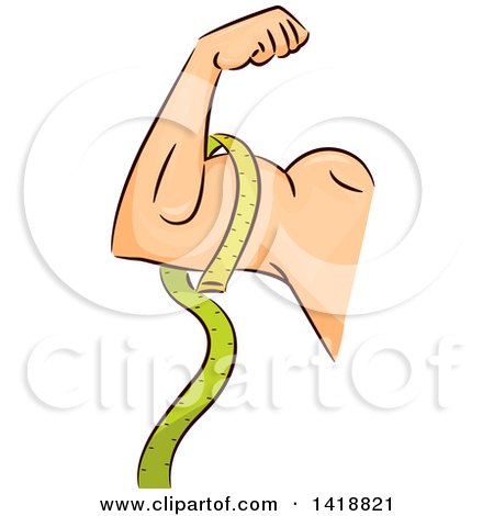 Clipart of a Sketched Measuring Tape Around a Man's Bicep - Royalty Free Vector Illustration by BNP Design Studio