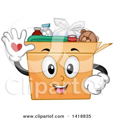 Clipart of a Donation Box Mascot Waving - Royalty Free Vector Illustration by BNP Design Studio
