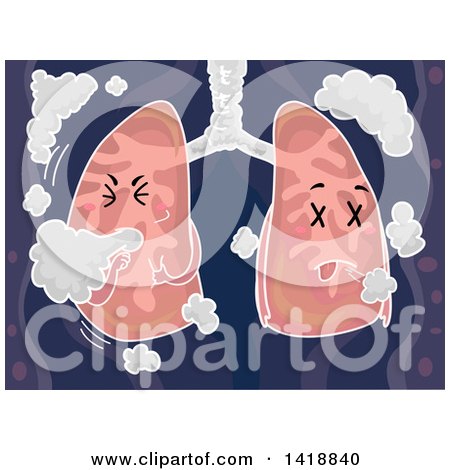 Clipart of a Lungs Mascot Coughing with Smoke - Royalty Free Vector Illustration by BNP Design Studio