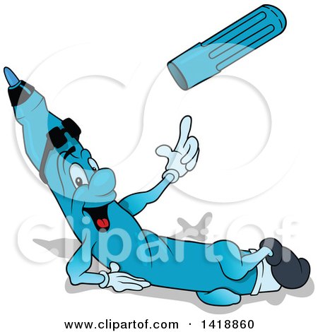 Clipart of a Cartoon Blue Marker Character Resting on the Ground and Flipping off His Cap - Royalty Free Vector Illustration by dero