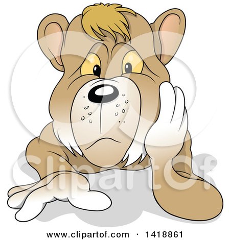 Clipart of a Cartoon Bear Resting His Head in His Hand and Laying on the Ground - Royalty Free Vector Illustration by dero