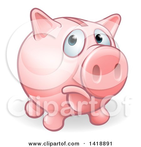 Clipart of a Cartoon Sad Pouting Piggy Bank - Royalty Free Vector Illustration by AtStockIllustration