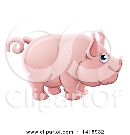 Clipart of a Cartoon Happy Chubby Pink Pig - Royalty Free Vector Illustration by AtStockIllustration