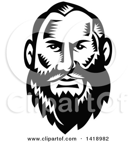 Clipart of a Retro Black and White Woodcut Man with a Big Beard - Royalty Free Vector Illustration by patrimonio