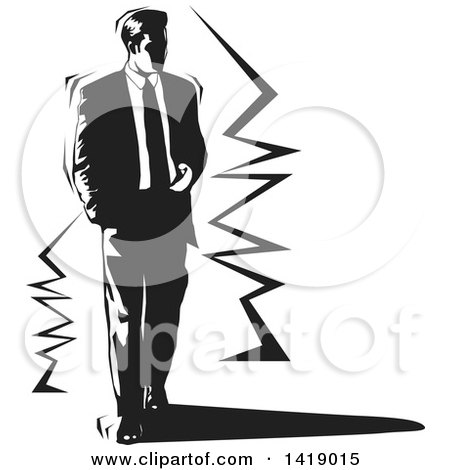 Clipart of a Black and White Business Man Walking - Royalty Free Vector Illustration by David Rey