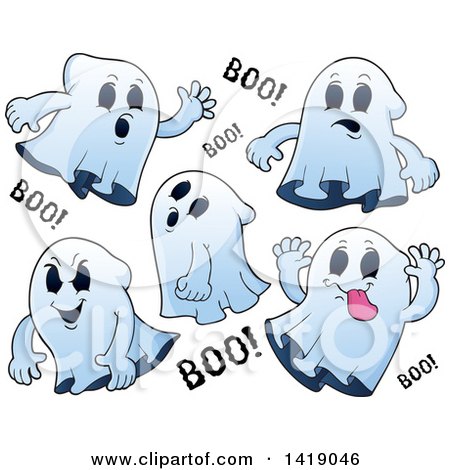 Clipart of a Group of Spooky Ghosts - Royalty Free Vector Illustration by visekart