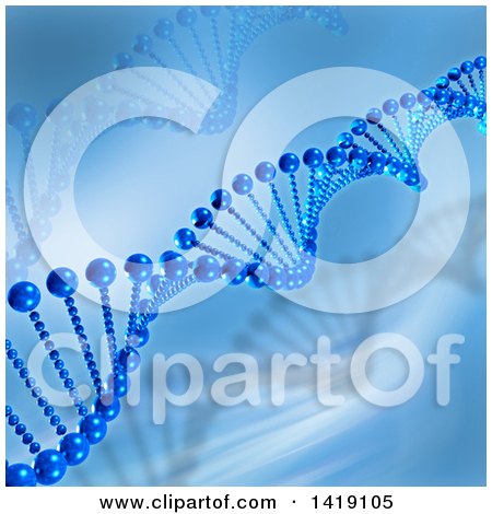 Clipart of a Background of 3d Diagonal Dna Strands in Blue - Royalty Free Illustration by KJ Pargeter