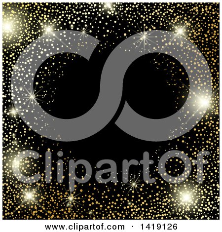 Clipart of a Round Golden Glitter Confetti Frame and Black Text Space - Royalty Free Vector Illustration by KJ Pargeter