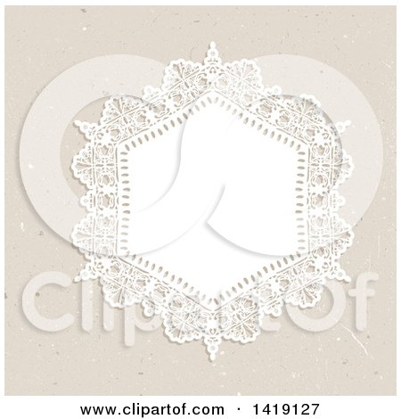 Clipart of a White Doily Frame over a Vintage Texture - Royalty Free Vector Illustration by KJ Pargeter
