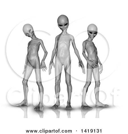 Clipart of a 3d Group of Aliens on White - Royalty Free Illustration by KJ Pargeter