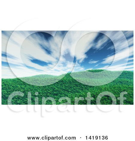 Clipart of a 3d Hilly Grassy Landscape Under a Sky with Dramatic Clouds - Royalty Free Illustration by KJ Pargeter