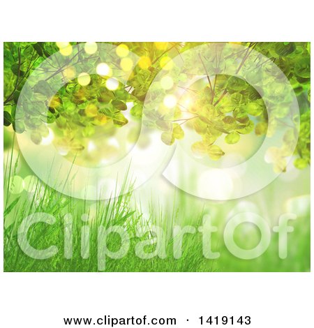 Clipart of a 3d Grass and Leaf Background with Flares - Royalty Free Illustration by KJ Pargeter