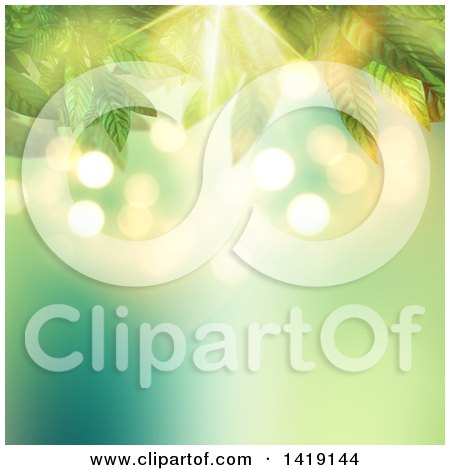 Clipart of a Background of 3d Leaves Against Blur - Royalty Free Illustration by KJ Pargeter