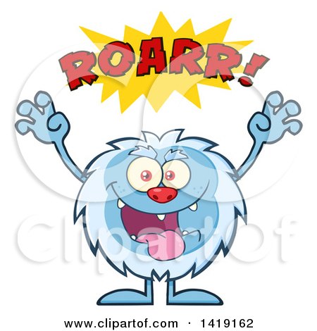 Clipart of a Cartoon Yeti Abominable Snowman Roaring - Royalty Free Vector Illustration by Hit Toon