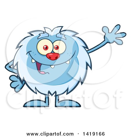 Clipart of a Cartoon Yeti Abominable Snowman Waving - Royalty Free Vector Illustration by Hit Toon