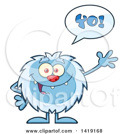 Clipart of a Cartoon Yeti Abominable Snowman Talking and Waving - Royalty Free Vector Illustration by Hit Toon
