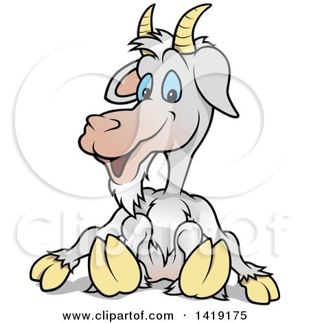 Clipart of a Cartoon Happy Goat Sitting on the Ground - Royalty Free Vector Illustration by dero