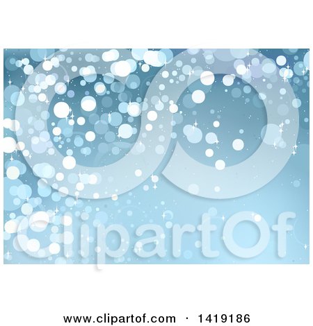 Clipart of a Christmas Background with Blue Glittery Lights - Royalty Free Vector Illustration by dero