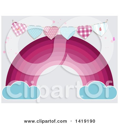 Clipart of a Pink and Purple Rainbow with Clouds and Heart Party Bunting - Royalty Free Vector Illustration by elaineitalia