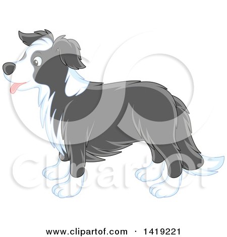 Clipart of a Cute Gray and White Border Collie Dog in Profile - Royalty Free Vector Illustration by Alex Bannykh