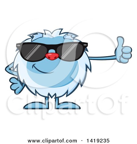 Clipart of a Cartoon Yeti Abominable Snowman Wearing Sunglasses and Giving a Thumb up - Royalty Free Vector Illustration by Hit Toon