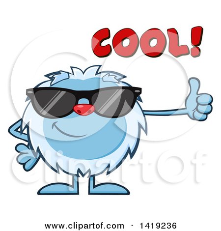 Clipart of a Cartoon Yeti Abominable Snowman Wearing Sunglasses and Giving a Thumb Up, with Cool Text - Royalty Free Vector Illustration by Hit Toon