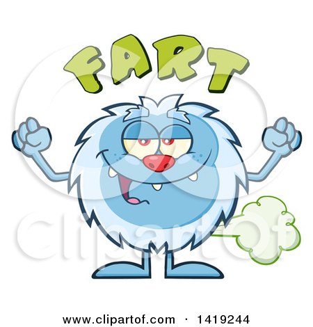 Clipart of a Cartoon Yeti Abominable Snowman Farting Under Text - Royalty Free Vector Illustration by Hit Toon