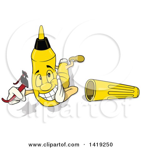 Clipart of a Cartoon Yellow Marker Chararacter Laying on His Stomach and Holding Sunglasses - Royalty Free Vector Illustration by dero