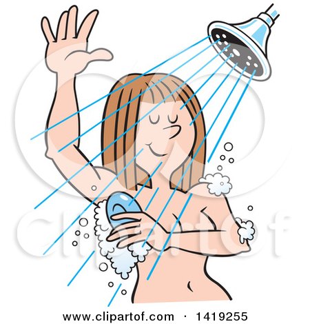 Clipart of a Cartoon Relaxed Caucasian Woman Sudsing up in the Shower - Royalty Free Vector Illustration by Johnny Sajem