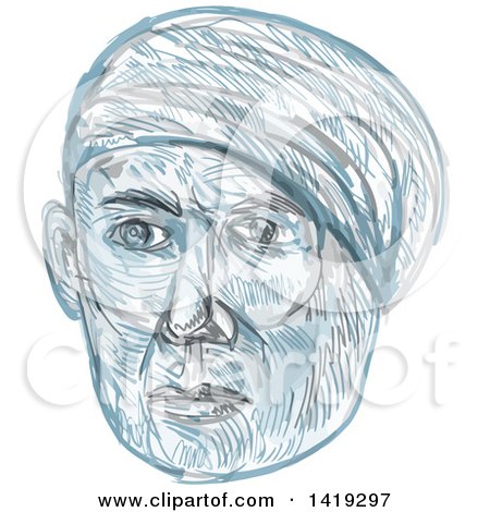 Clipart of a Sketched Old Man Wearing a Turban - Royalty Free Vector Illustration by patrimonio