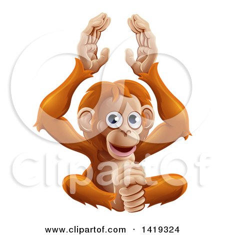 Cartoon Cute Orangutan Monkey Sitting and Clapping Posters, Art Prints by -  Interior Wall Decor #1419324