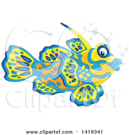 Clipart of a Cute Mandarin Dragonet Marine Fish - Royalty Free Vector Illustration by Alex Bannykh