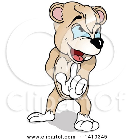 Clipart of a Cartoon Bear Talking and Holding out a Finger - Royalty Free Vector Illustration by dero