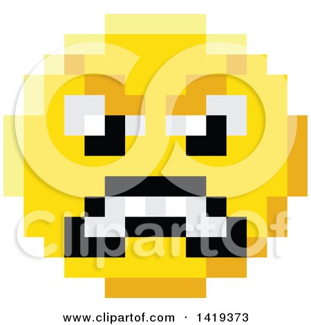 Clipart of a Mad 8 Bit Video Game Style Emoji Smiley Face - Royalty Free Vector Illustration by AtStockIllustration