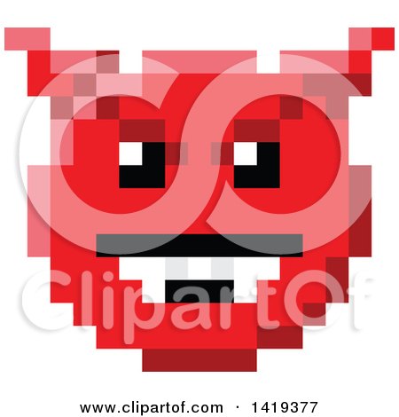Clipart of a 8 Bit Video Game Style Devil Emoji Smiley Face - Royalty Free Vector Illustration by AtStockIllustration