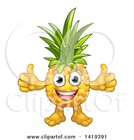 Clipart of a Cartoon Happy Pineapple Mascot Giving Two Thumbs up - Royalty Free Vector Illustration by AtStockIllustration