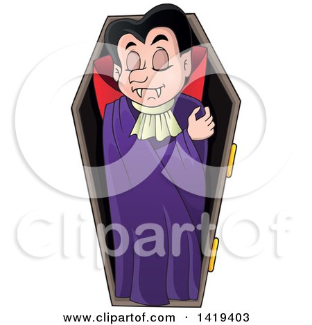 Clipart of a Sleeping Vampire in a Coffin - Royalty Free Vector Illustration by visekart